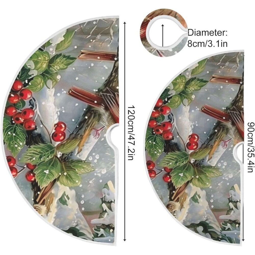Winter Cardinal Birds Christmas Tree Skirt 48 inch Decorations Poinsettia Berry - Picture 3 of 6